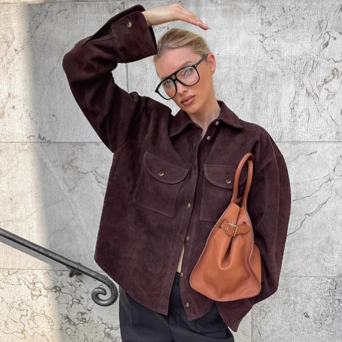 Casual suede leather jacket for women with practical pockets and modern cut Lune London