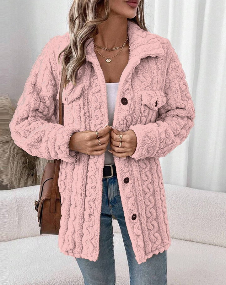 Knitted jacket for women with texture and applied pockets Lune London