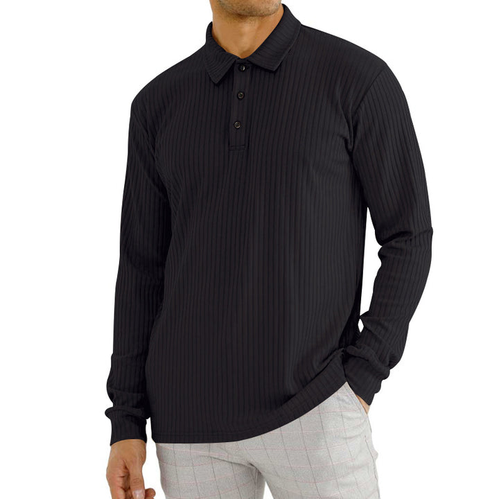 Long sleeve polo shirt for men with textured rib pattern and button detail Lune London