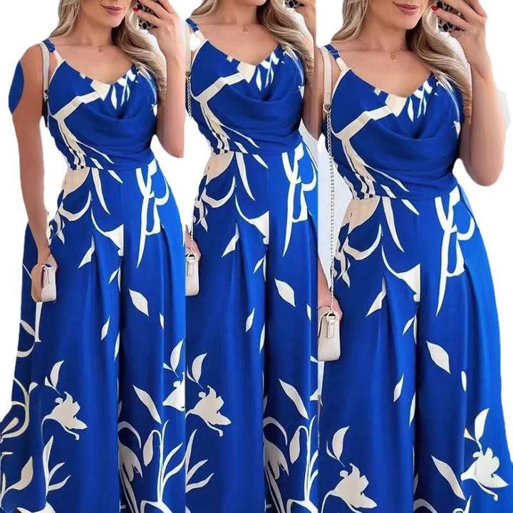 Lune London fluid maxi jumpsuit for women with draped neckline