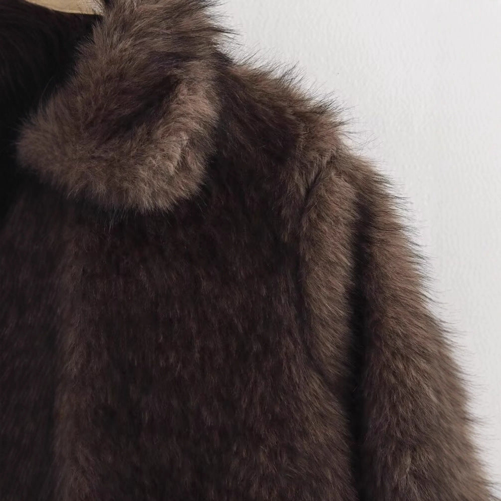 Dames luxueuse veste en fausse fourrure avec ceinture élastique Lune London