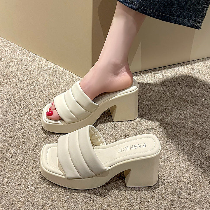 Ladies Platform Sandals with Wide Strap and Modern Block Heel Lune London