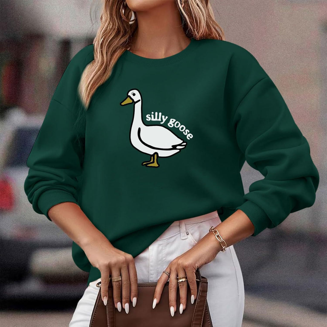 Sweatshirt pour femme avec motif de canard ludique et coupe décontractée Chic & Stil