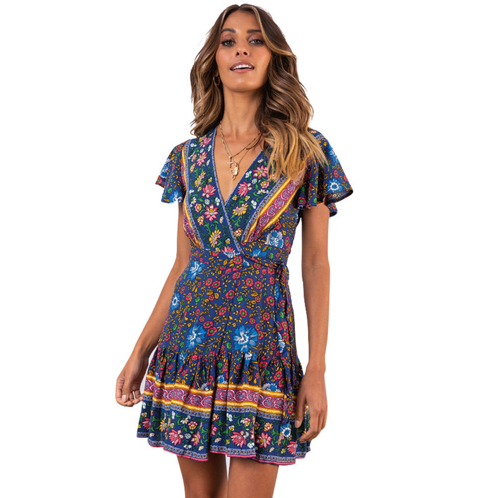 Wrap dress for women with floral design and ruffle details Lune London