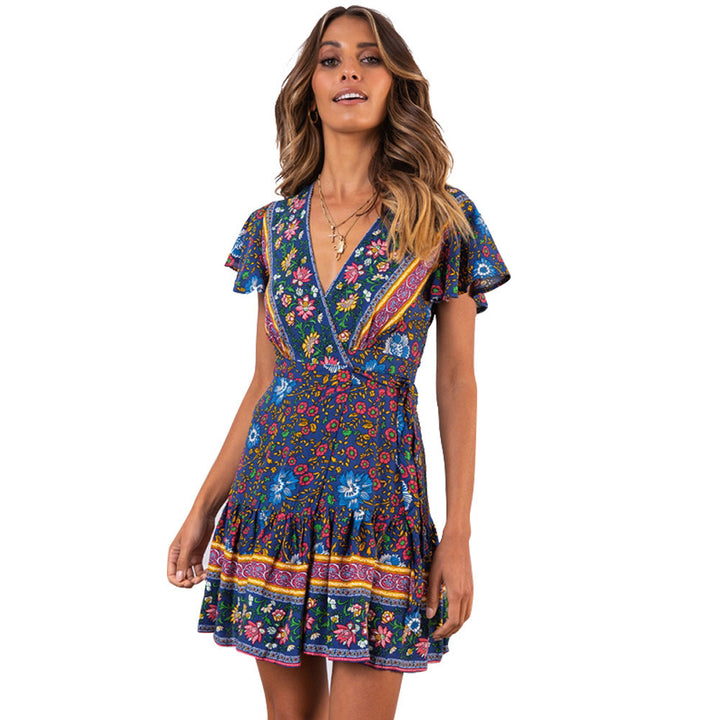 Wrap dress for women with floral design and ruffle details Lune London