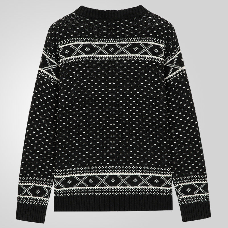 Knitted sweater for men with traditional Norwegian pattern and high collar Lune London
