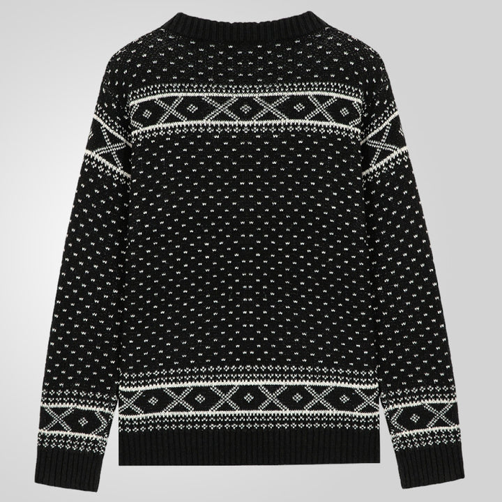 Knitted sweater for men with traditional Norwegian pattern and high collar Lune London