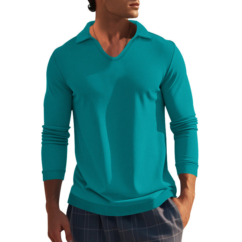 Men's long sleeve T-shirt with modern V neck and textured design Lune London
