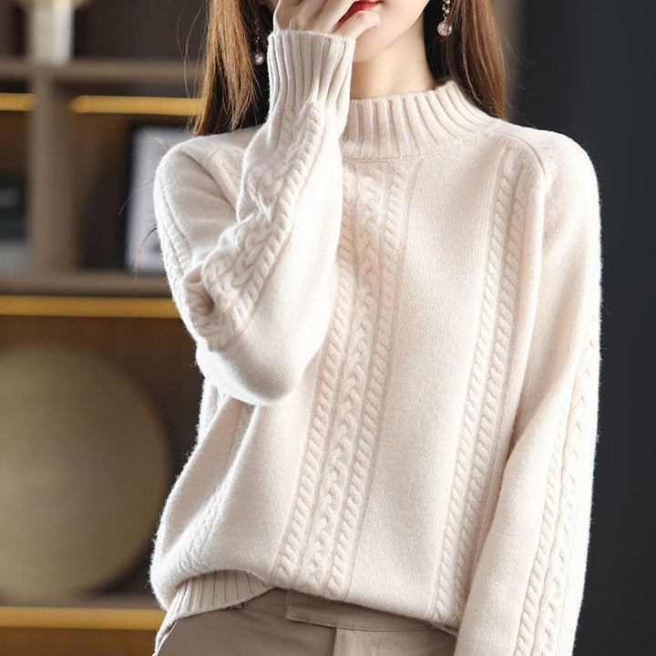 Pull en tricot confortable pour femmes avec col montant et motif en câble Chic & Stil