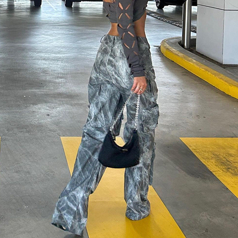 Wide-leg cargo pants for women with playful print Lune London