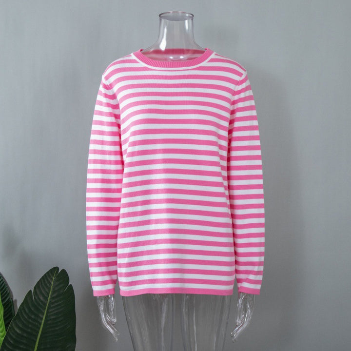 Women long sleeve striped sweater with round neck and loose fit Lune London
