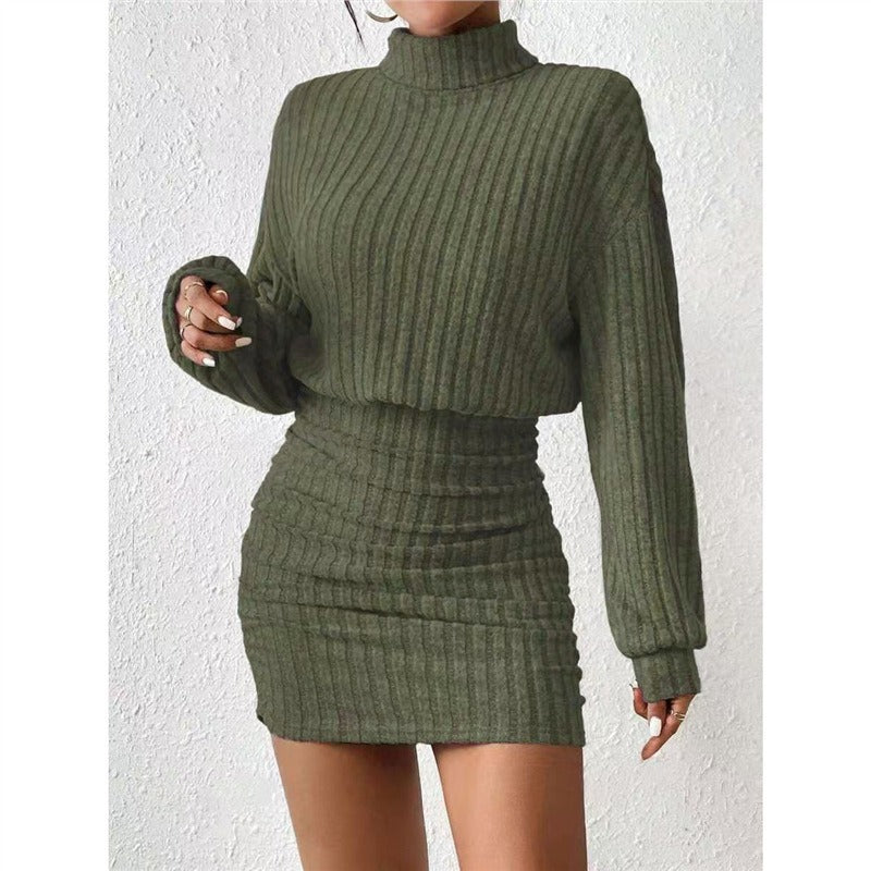 Robe en tricot pour femmes avec col roulé et manches Cut-In Chic & Stil