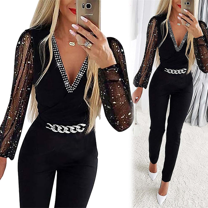 Elegant jumpsuit for women with transparent sleeves Lune London
