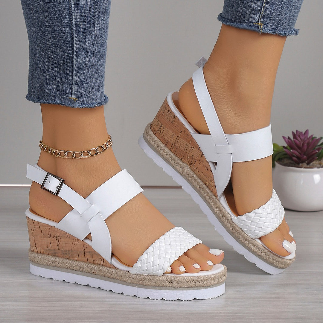 Wedge sandals for women with a refined strap design and a comfortable cork sole Lune London