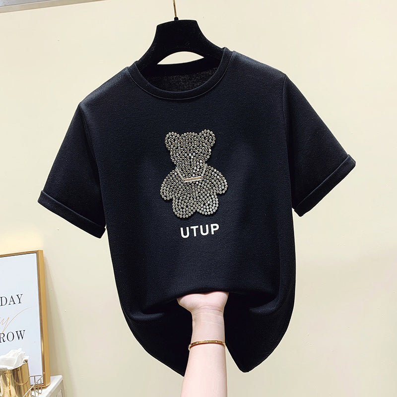 T-shirt femme avec motif d'ours scintillant et coupe décontractée Chic & Stil