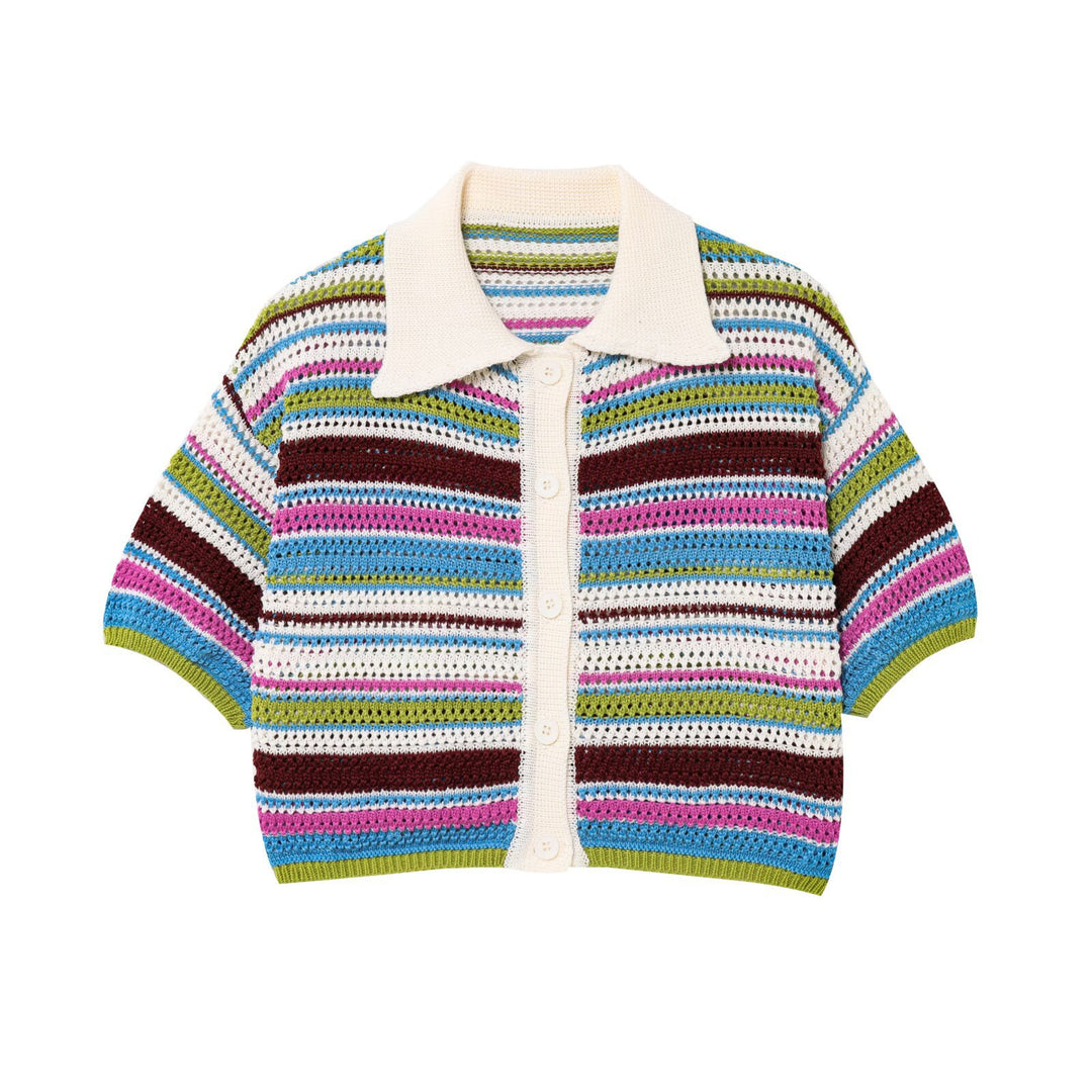 Airy knitted shorts for women with colorful striped pattern Lune London