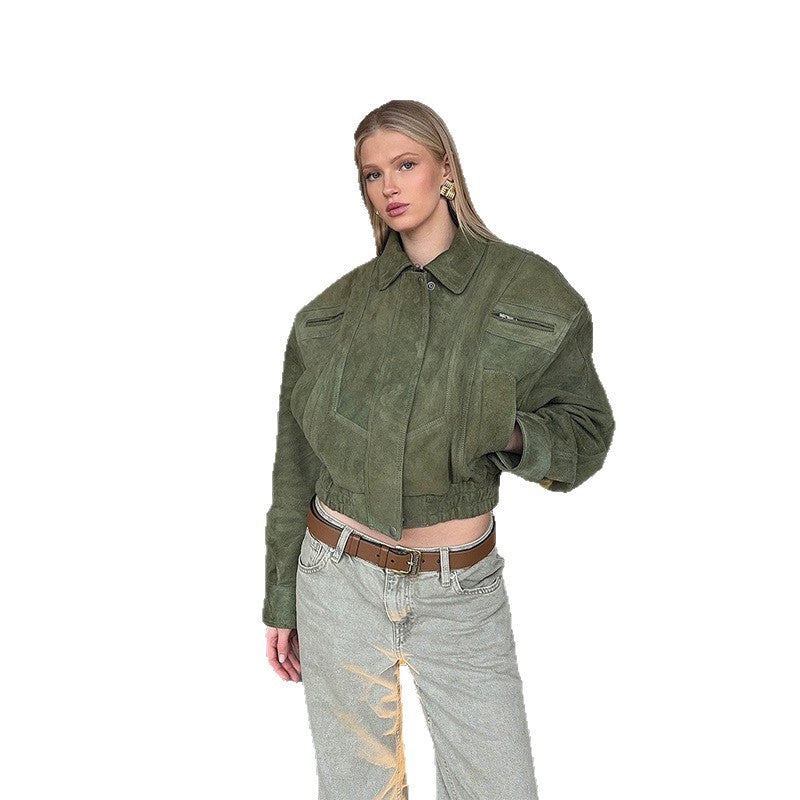 Cropped suede jacket for women with practical pockets Lune London