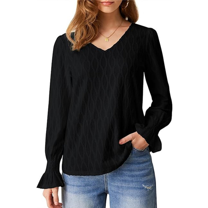 Elegant women's blouse with a V-neck and refined ruffle details Lune London