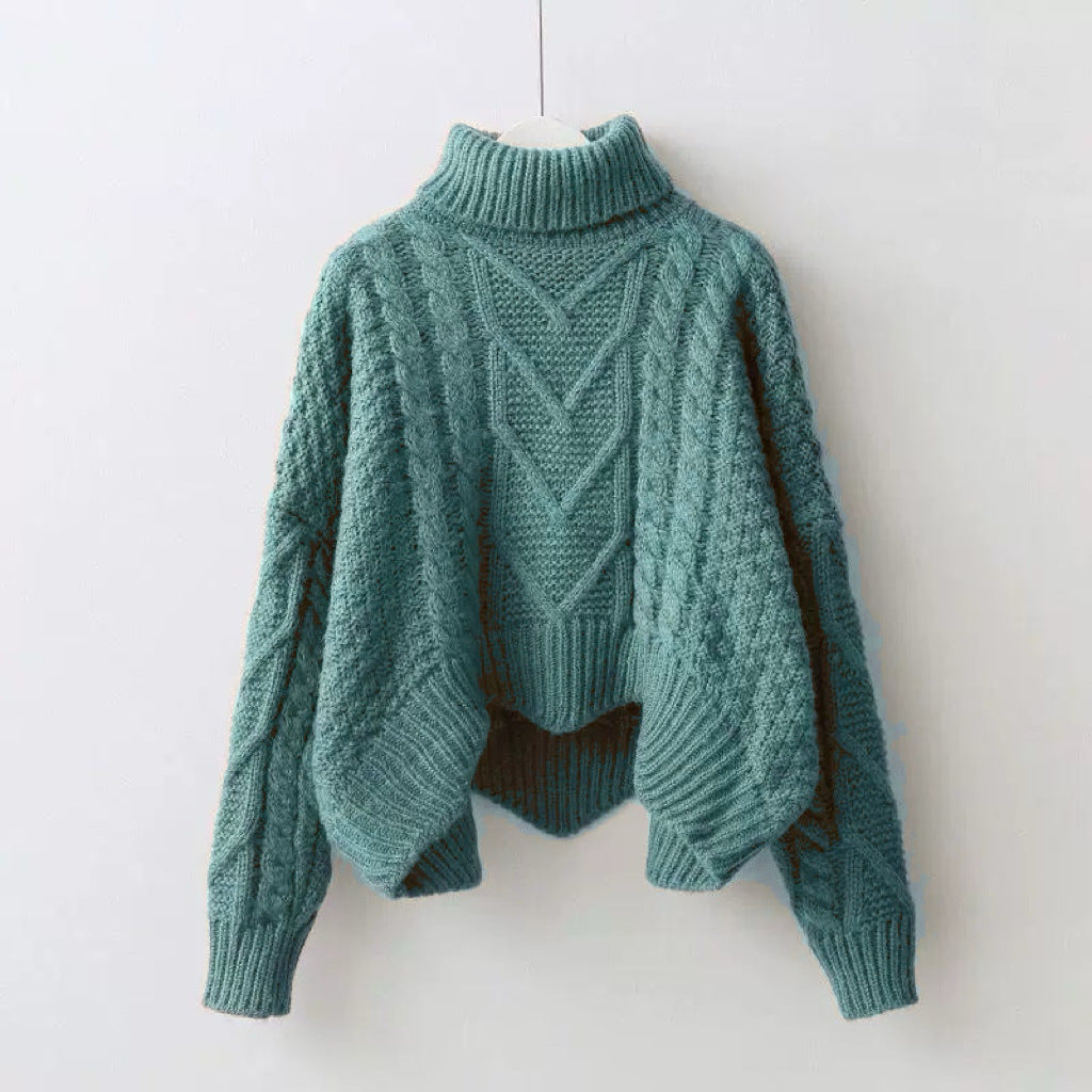 Lady Large Sweater with High Collar and Chic Knit Pattern and Style