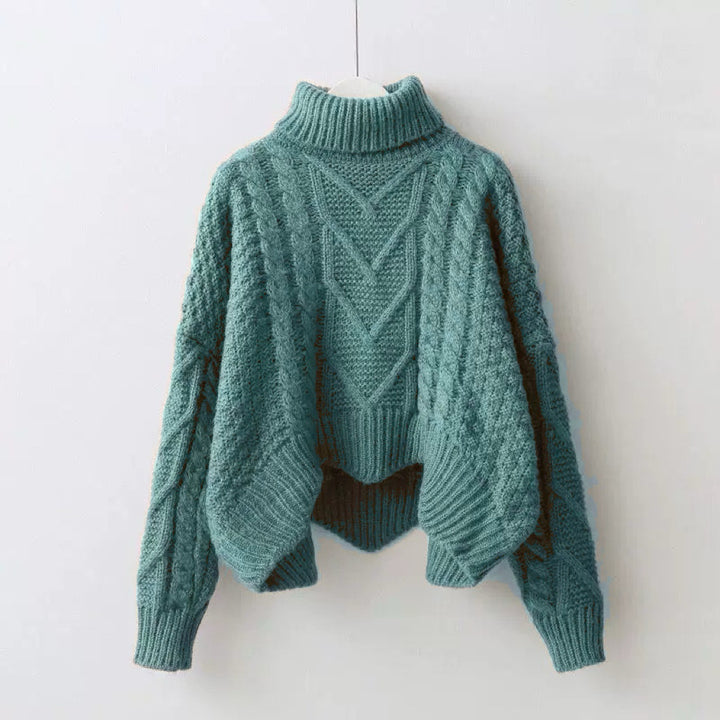 Lady Large Sweater with High Collar and Chic Knit Pattern and Style