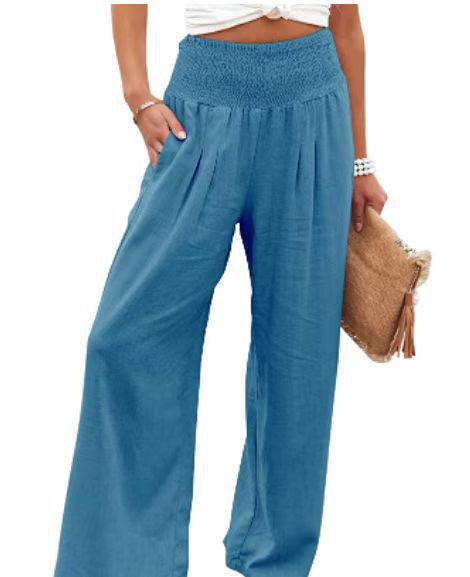 Pantalon en lin large d'été pour femmes avec taille élastique Lune London