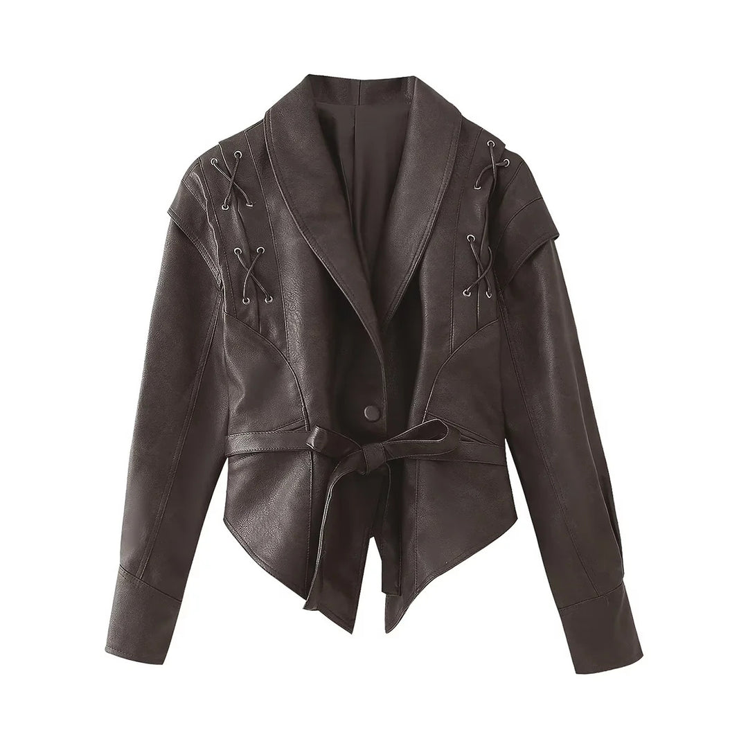 Fashion faux leather jacket for women with a stylish belt detail and a chic design Lune London