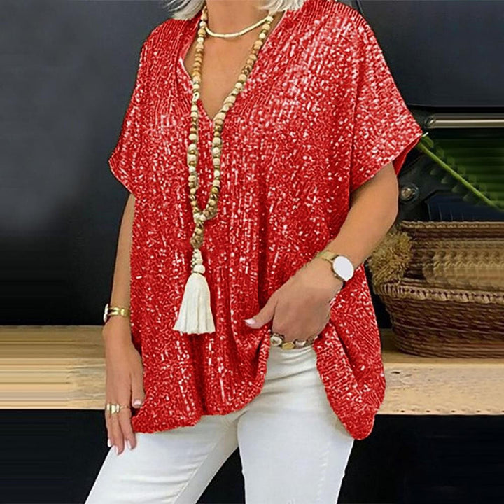 T-Shirt tunique paillettes glamour pour femmes avec décolleté en V Lune London
