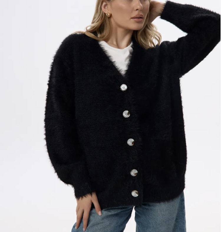 Ladies Soft Wool Sweater with Pearl Buttons and Casual Chic Fit