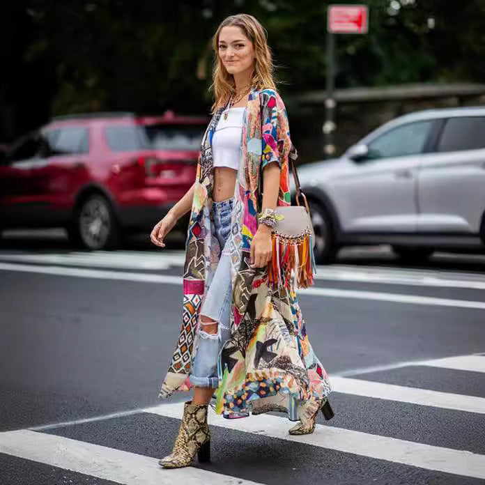 Women Colorful Printed Chic Duster Cardigan