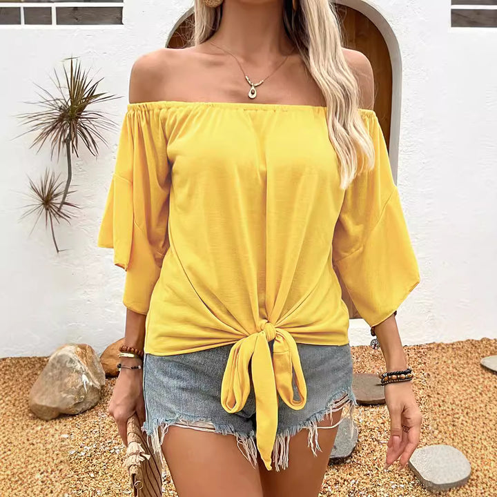 Women’s off-the-shoulder top with a knot design and relaxed flared sleeves Lune London