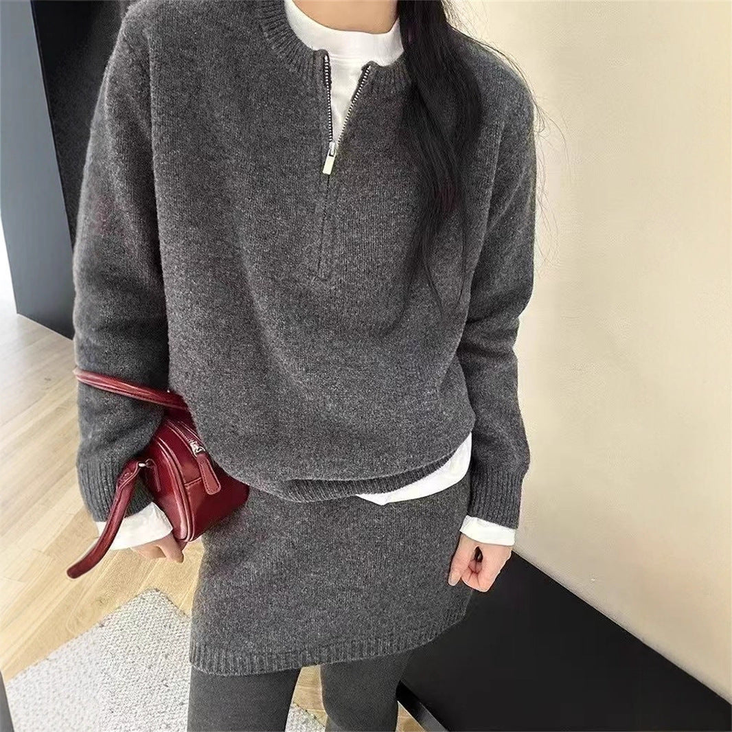 Robe pull tricotée à col montant et fermeture éclair pour femmes Chic & Stil