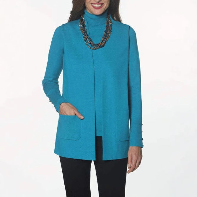 Trendy knit jacket for women with rolled collar and pockets Lune London