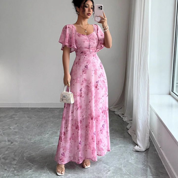 Women's maxi dress with flowing cut and romantic floral pattern Lune London