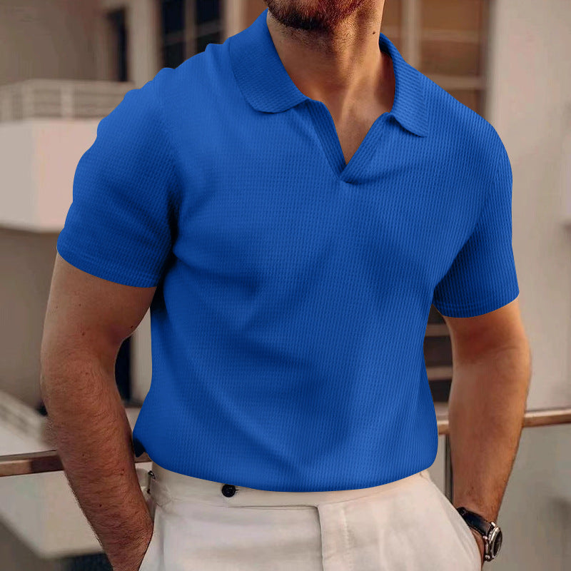 Men's polo with structured fabric and modern V-neck Lune London