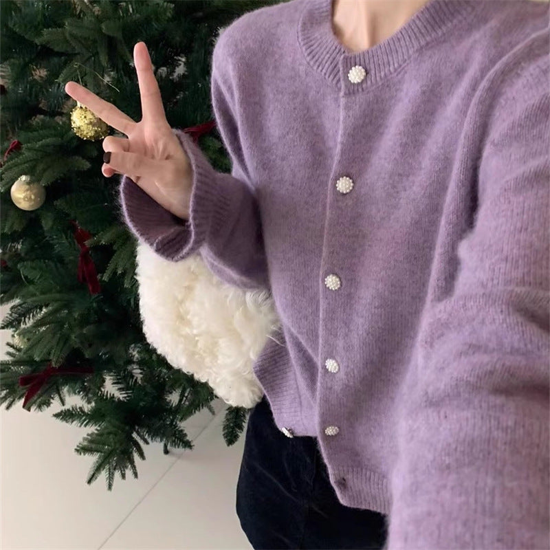 Cardigan confortable pour femmes avec fermeture élégante à boutons en perles Chic & Stil