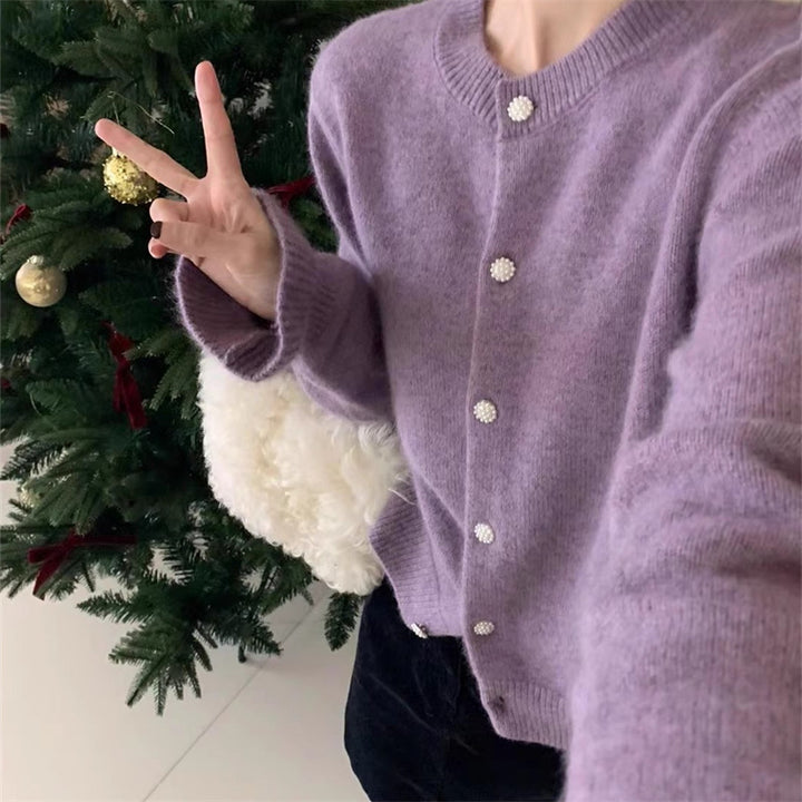 Cardigan confortable pour femmes avec fermeture élégante à boutons en perles Chic & Stil