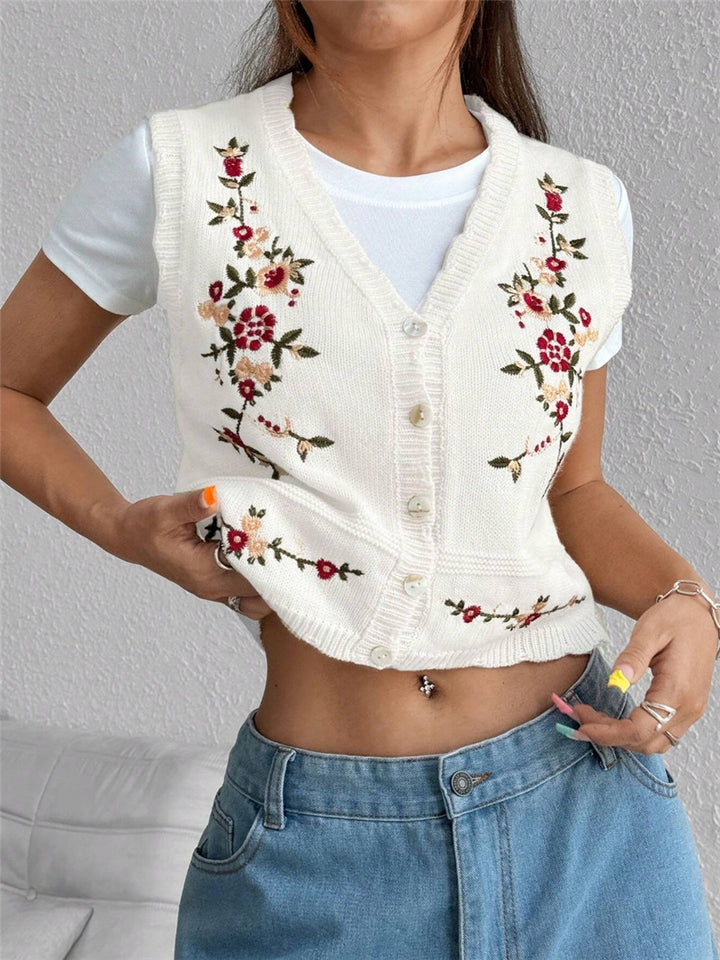 Ladies Embroidered Gilet with Lune London Buttons