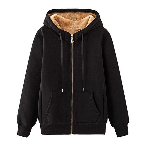 Fleece hooded jacket with lining for women with practical pockets Lune London