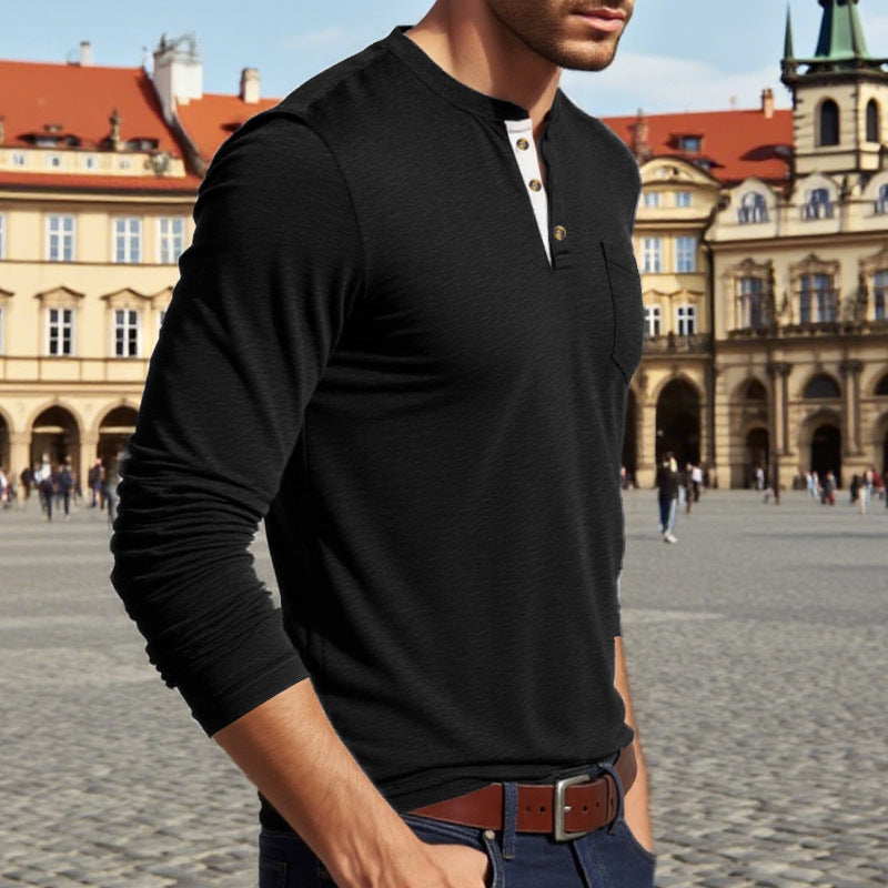 Men's long sleeve Henley shirt with buttons and elegant accents Lune London