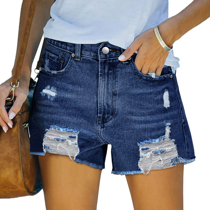 Women's High-Cut Destroyed Denim Shorts with Elaborate Fringes Lune London