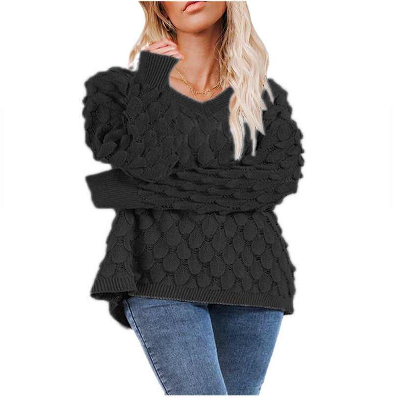 Knit sweater for women with textured honeycomb design Lune London