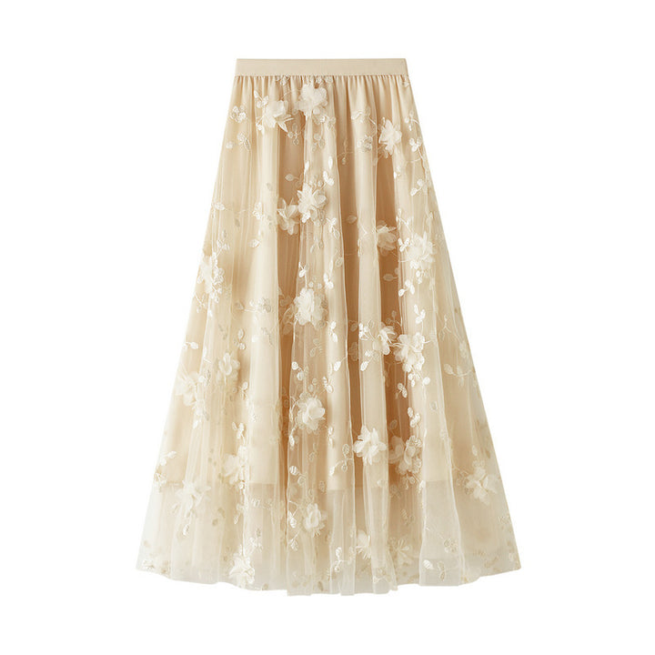 Jupon en tulle pour femmes avec des détails de broderie florale et une taille élastique Chic & Stil