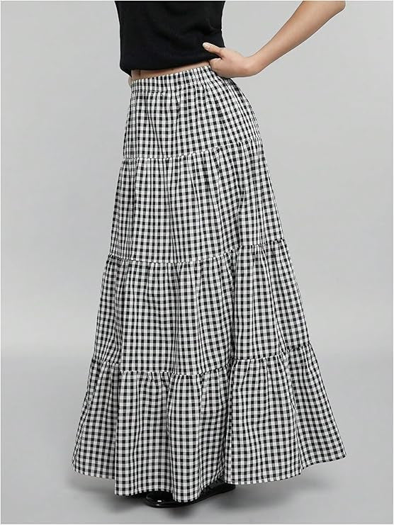 Ladies Maxi Skirt with Sophisticated Checkered Pattern Lune London