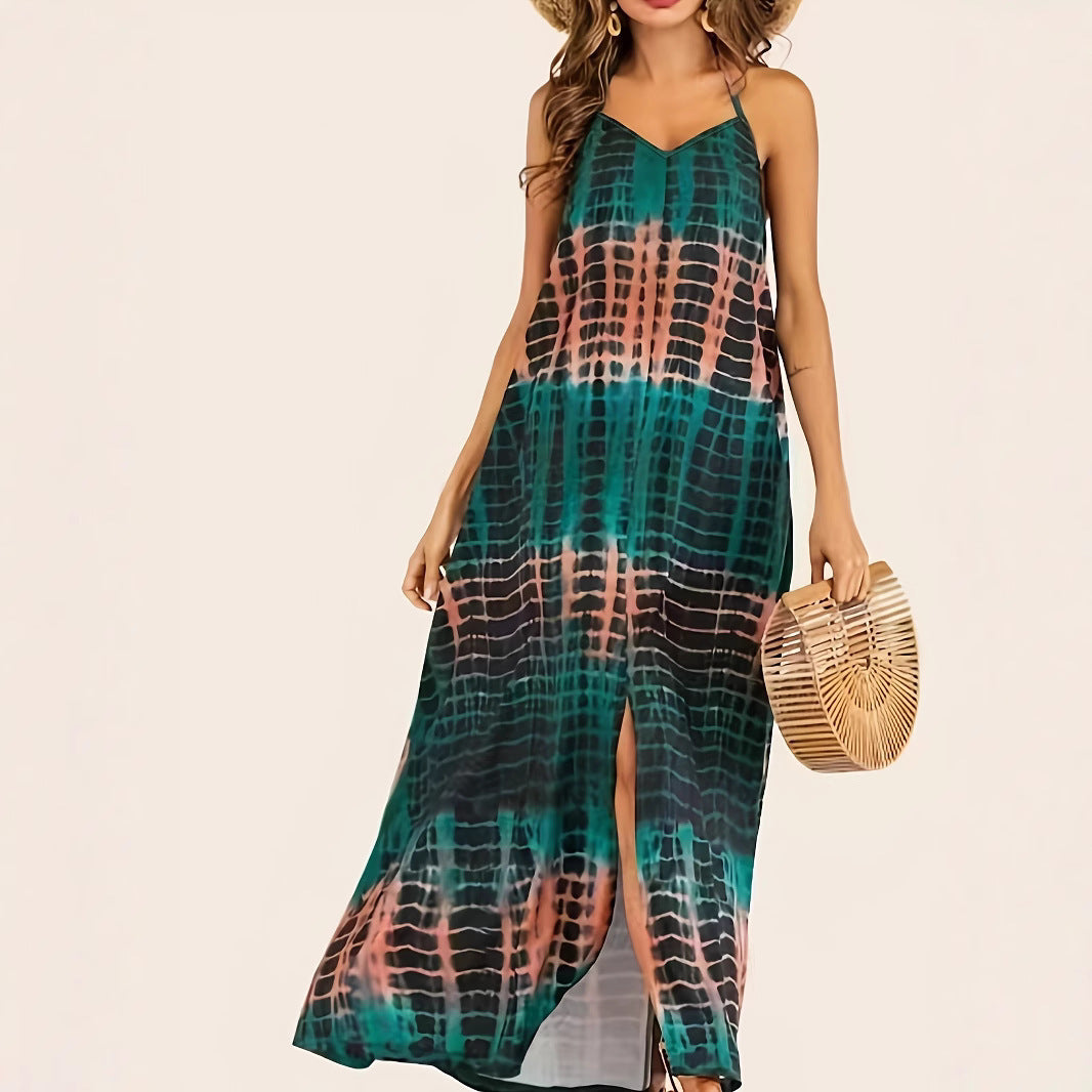 Maxi dress for women with deep V-neck and side slit Lune London