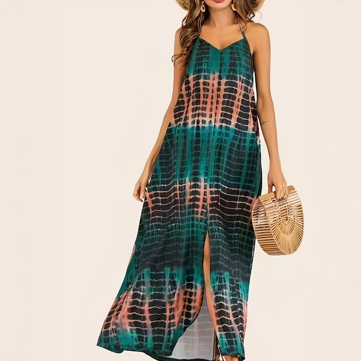 Maxi dress for women with deep V-neck and side slit Lune London
