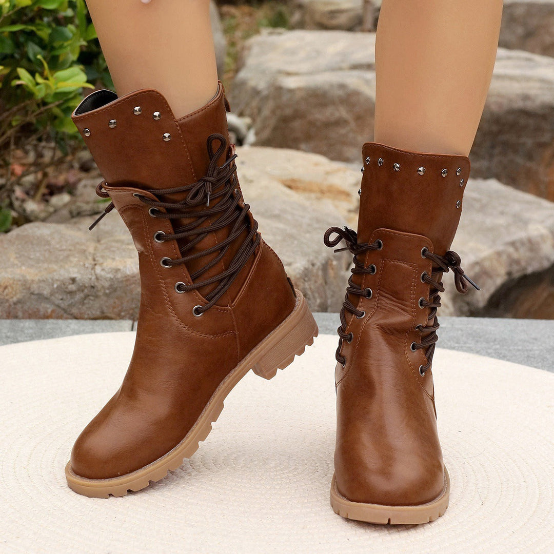 Lune London | Mid-calf boots - Faux leather - Lacing - Block heel - Sturdy sole