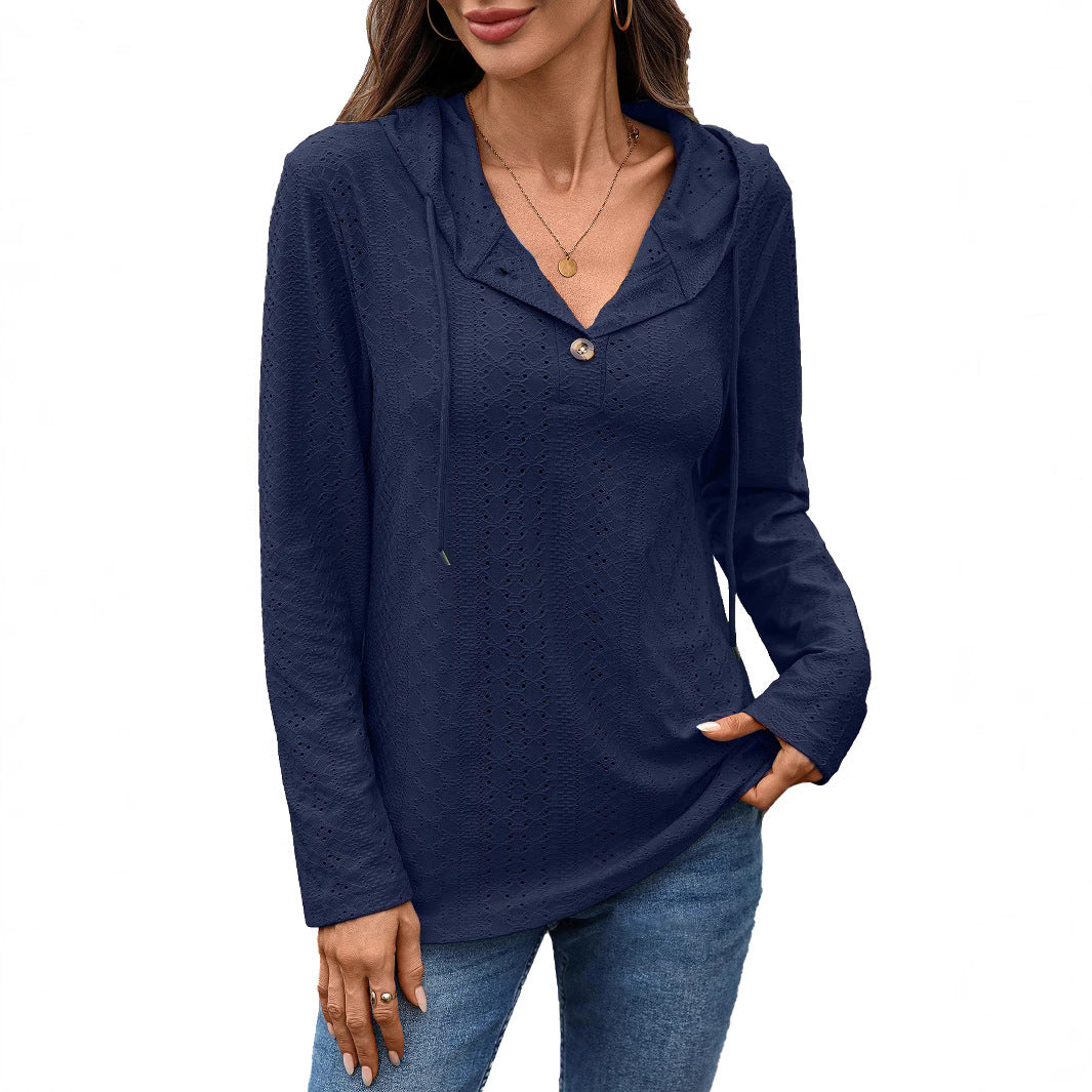 Women’s blouse with a small hole pattern and hood Lune London