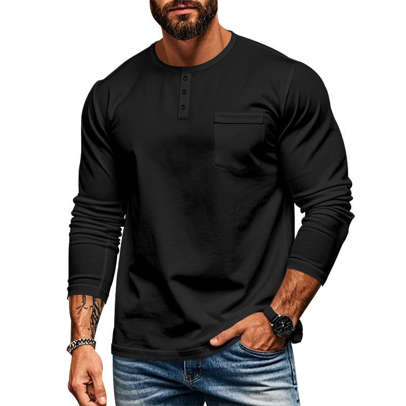 Men's long-sleeve shirt with modern Henley neckline and practical chest pocket Chic and style