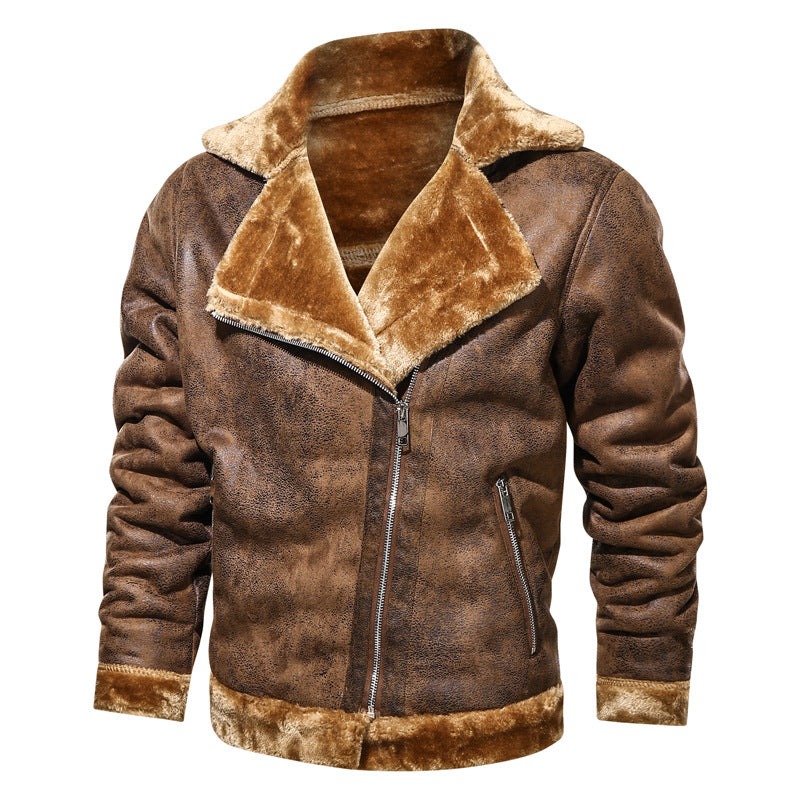 Cozy leather jacket for men with long fur collar Lune London