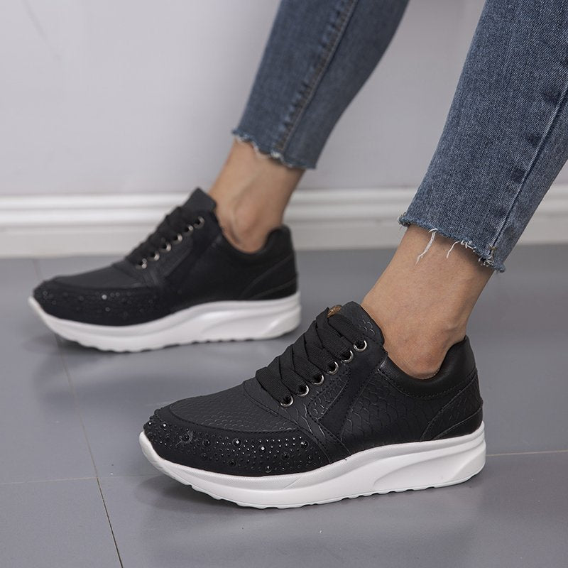 Women's sneakers with sparkling rhinestones and a stylish metallic surface Lune London